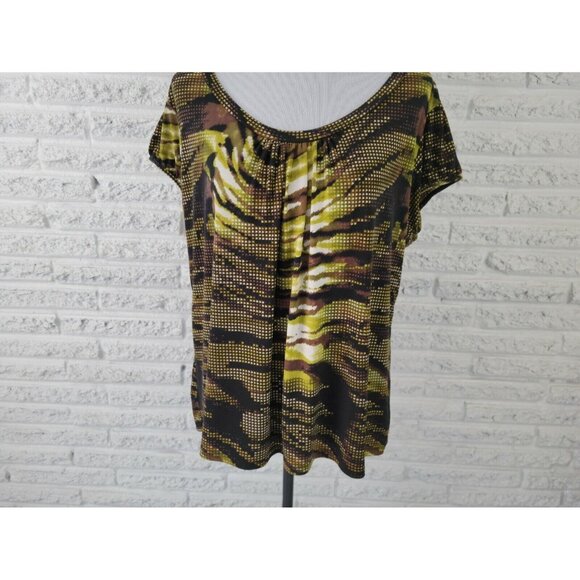 Worthington Women Top 1X Plus Cap Short Sleeve Pullover Brown GEO150E - Picture 3 of 8